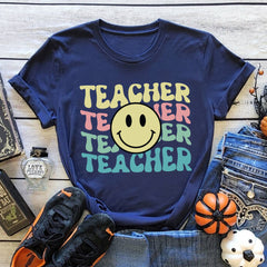 Sandjest Teacher T-Shirt Smiling Face Gift for Women Teachers Professors