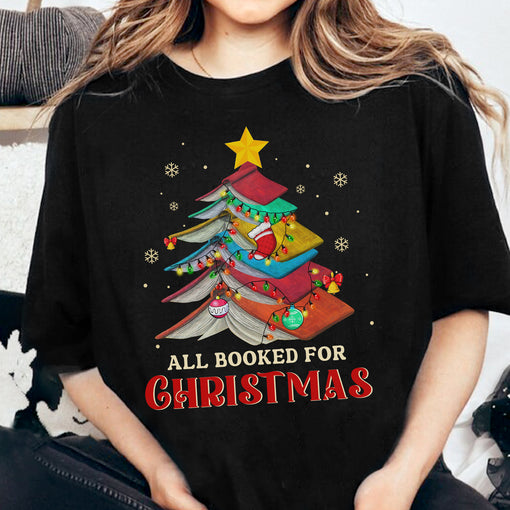 Sandjest Book Lover All Booked for Christmas Sweatshirt Gift for Book Lovers Bookworm Women