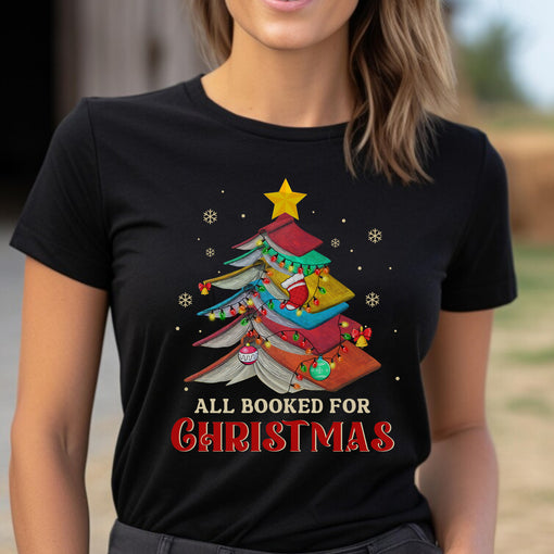 Sandjest Book Lover All Booked for Christmas Sweatshirt Gift for Book Lovers Bookworm Women