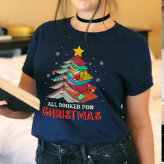 Sandjest Book Lover All Booked for Christmas Sweatshirt Gift for Book Lovers Bookworm Women