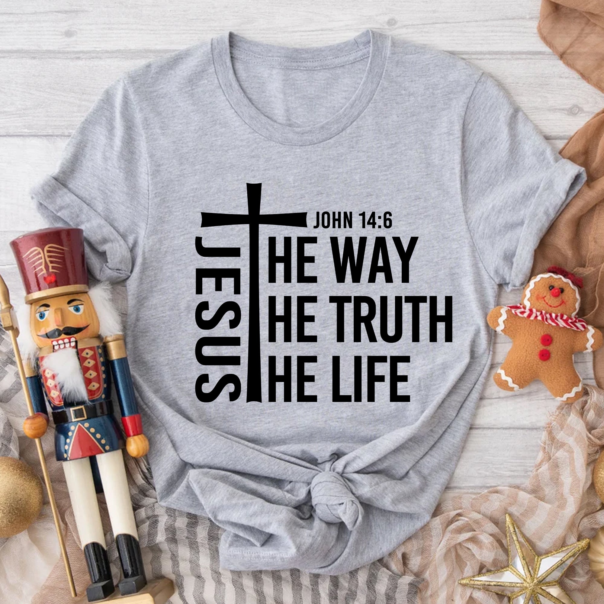 Sandjest Christian T-Shirt There Was Jesus Gift for Christians Jesus Lover Bible Lover