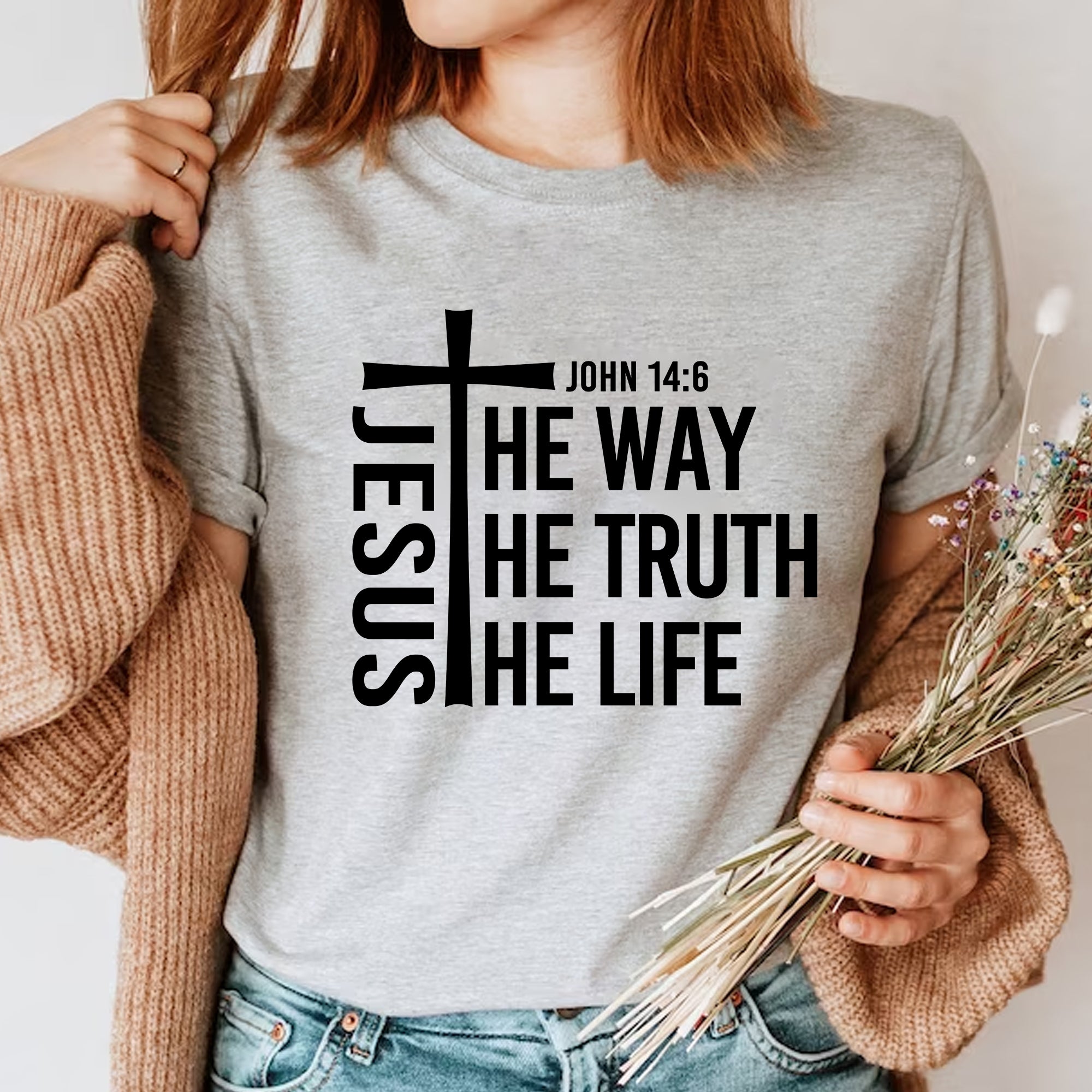 Sandjest Christian T-Shirt There Was Jesus Gift for Christians Jesus Lover Bible Lover