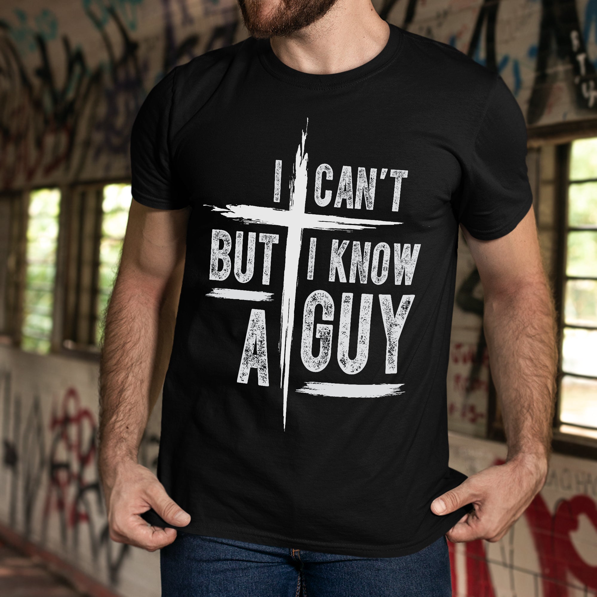 Sandjest Christian T-Shirt I Can?t but I Know a Guy Gift for Women Girl Friend Jesus Lover Bible Lover