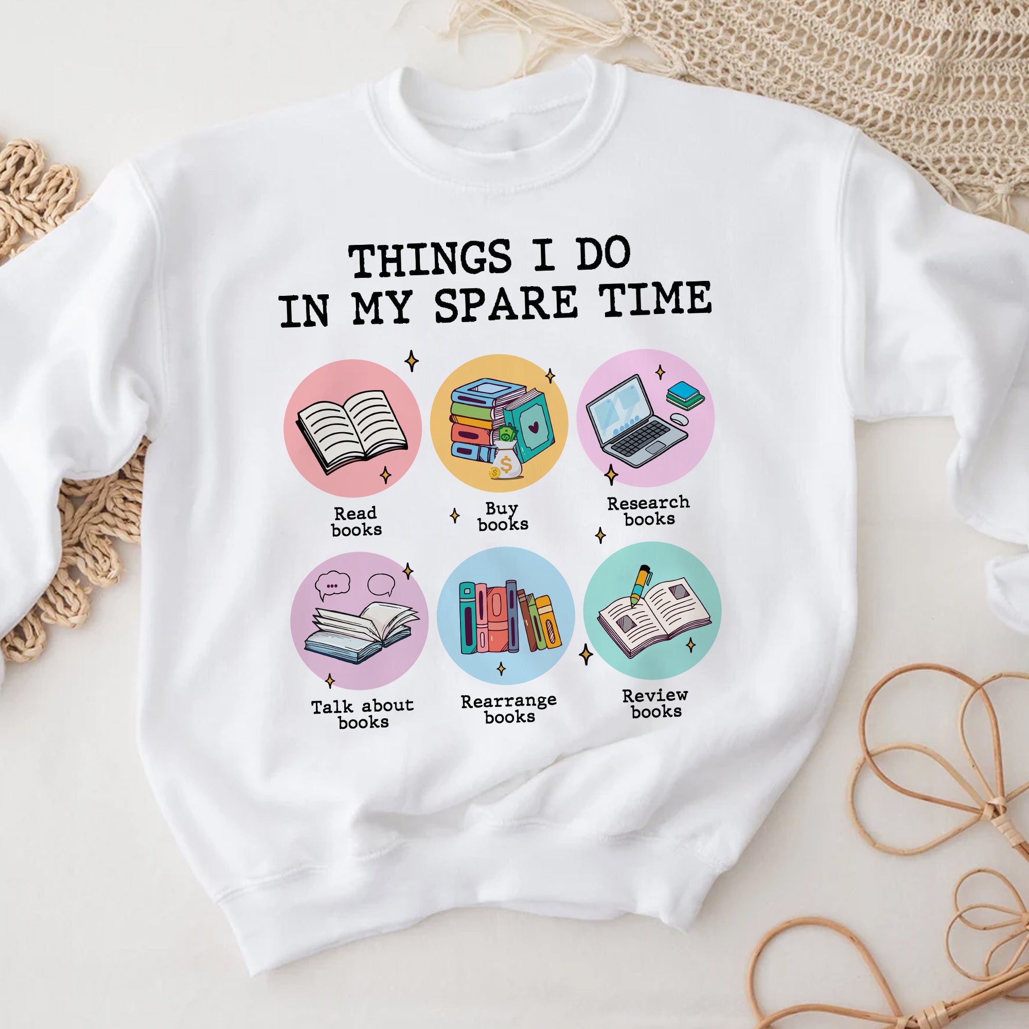 Sandjest Book T-Shirt Things I Do in My Spare Time Gift for Women Girl Friends Bookworm