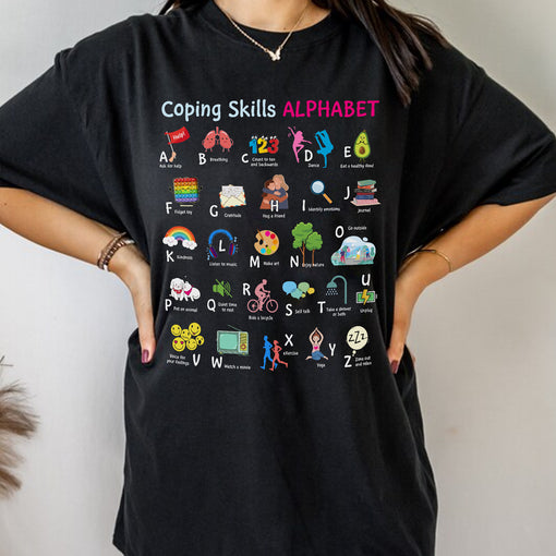 Sandjest Inspirational T-Shirt Coping Skills Alphabet Gift for Women Girl Friend