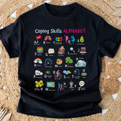 Sandjest Inspirational T-Shirt Coping Skills Alphabet Gift for Women Girl Friend