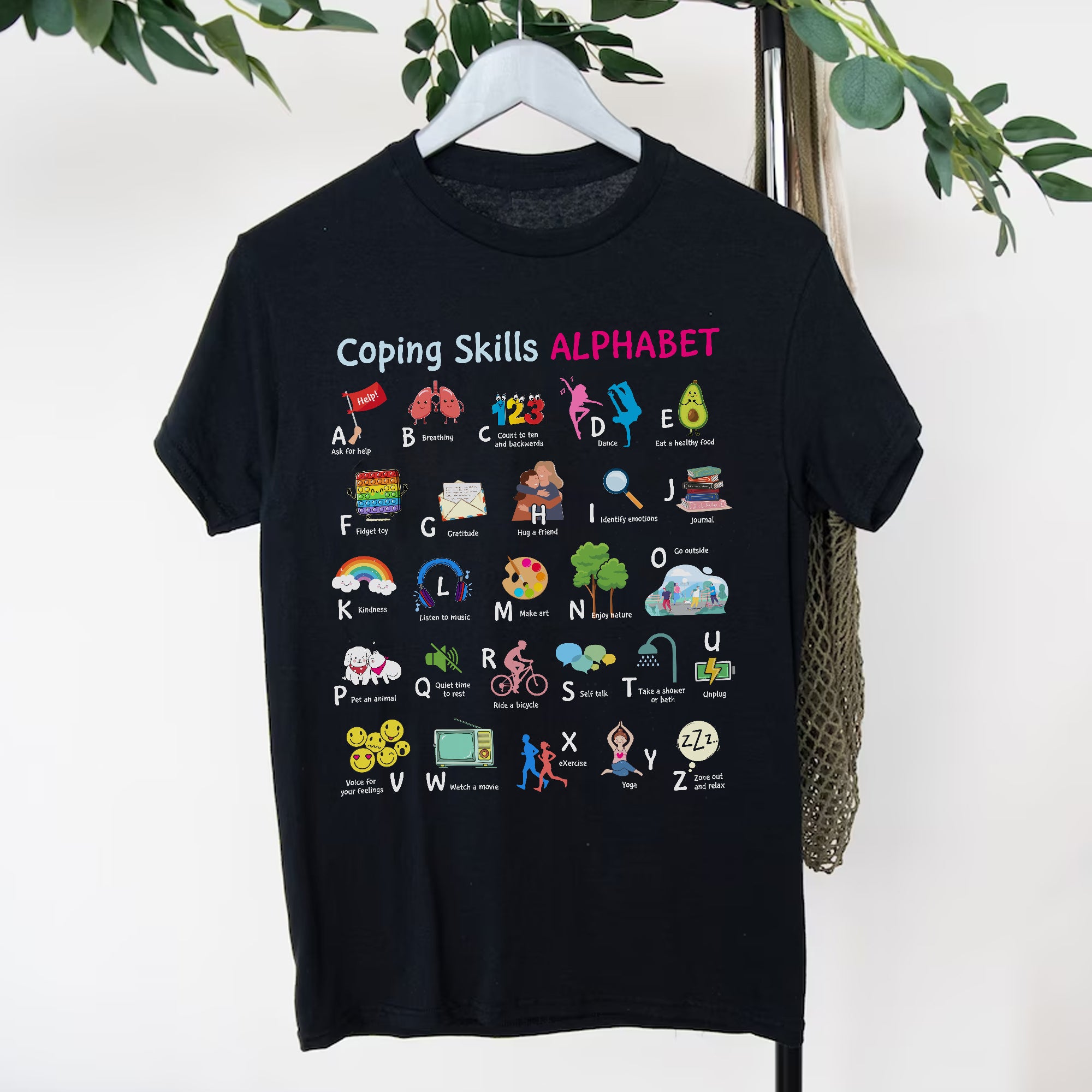 Sandjest Inspirational T-Shirt Coping Skills Alphabet Gift for Women Girl Friend
