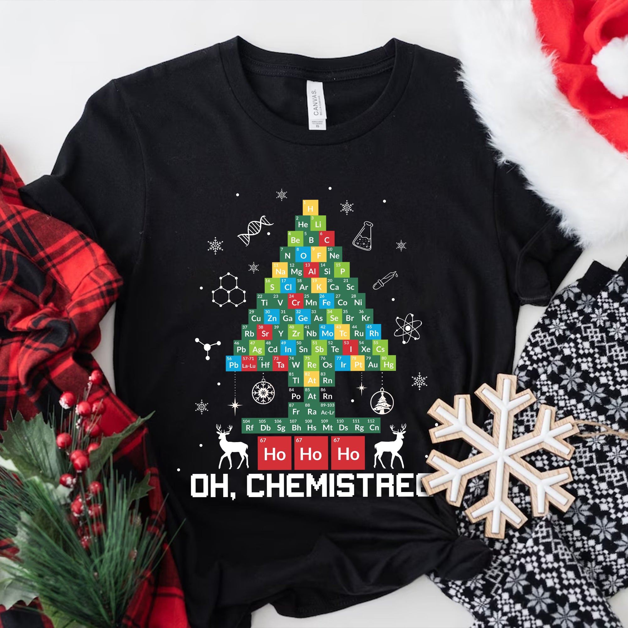 Sandjest Chemistree Christmas Shirt, Christmas T-shirt, Chemistry Teacher,Periodic Table Shirt,Comfy Holiday Shirt,Christmas Party Gift