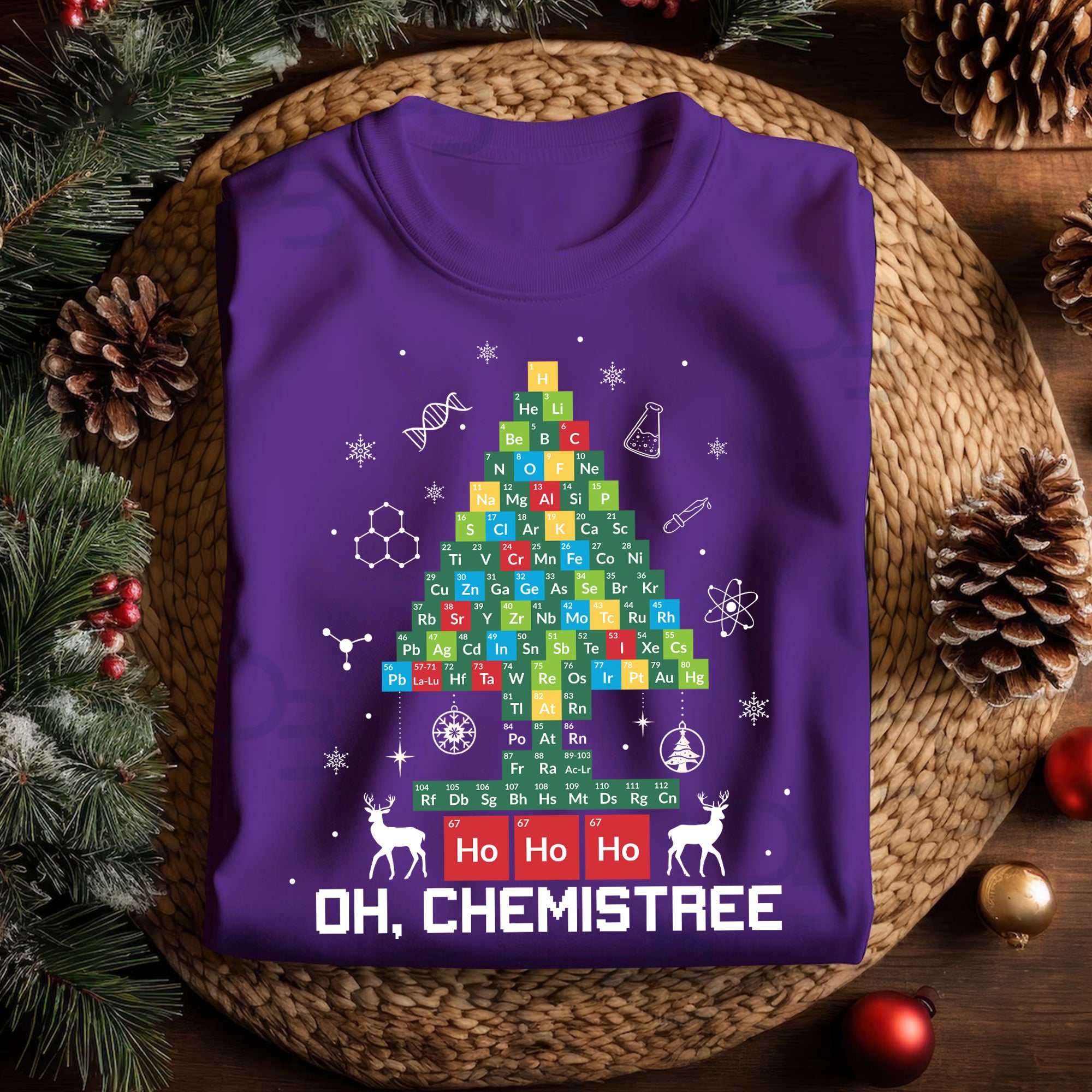 Sandjest Chemistree Christmas Shirt, Christmas T-shirt, Chemistry Teacher,Periodic Table Shirt,Comfy Holiday Shirt,Christmas Party Gift