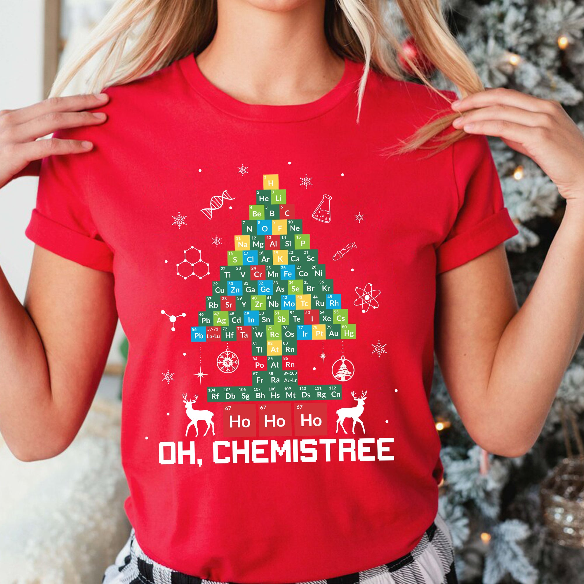 Sandjest Chemistree Christmas Shirt, Christmas T-shirt, Chemistry Teacher,Periodic Table Shirt,Comfy Holiday Shirt,Christmas Party Gift