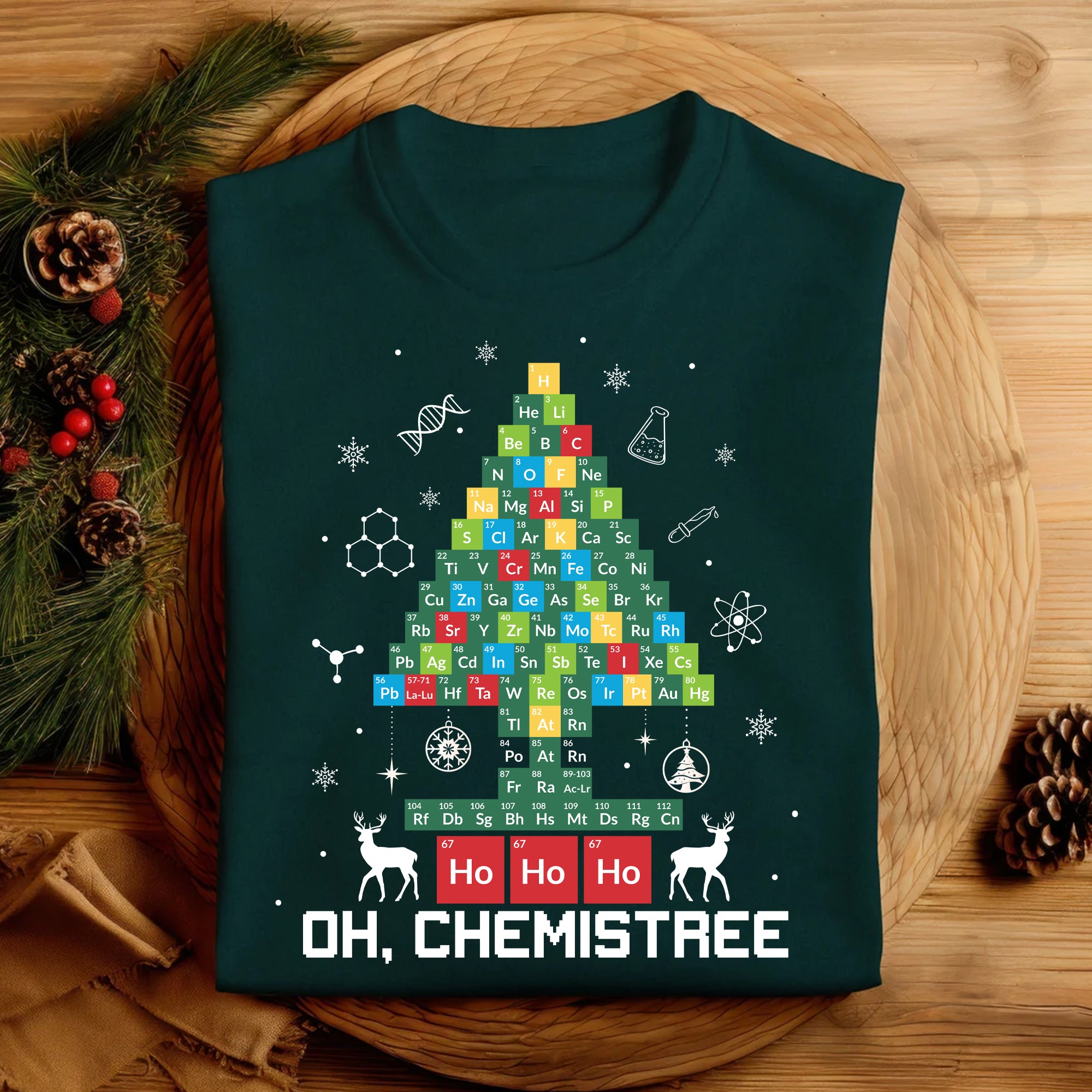 Sandjest Chemistree Christmas Shirt, Christmas T-shirt, Chemistry Teacher,Periodic Table Shirt,Comfy Holiday Shirt,Christmas Party Gift