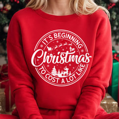 Sandjest It's Beginning To Cost A Lot Like Christmas Sweatshirt, Christmas Santa Shirt, Funny Christmas Holiday Tee, Christmas Celebration Gift