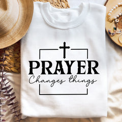 Sandjest Christian T-Shirt Prayer Changes Things Gift for Women Girl Jesus Lover Bible Lovers