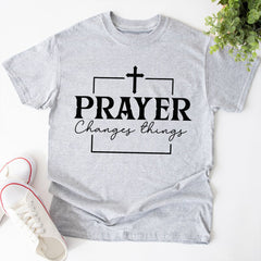 Sandjest Christian T-Shirt Prayer Changes Things Gift for Women Girl Jesus Lover Bible Lovers