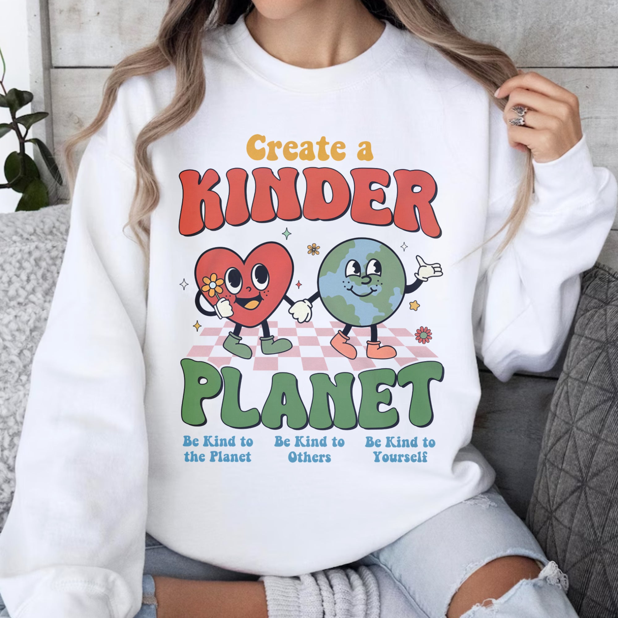 Sandjest Inspirational T-Shirt Create a Kinder Planet Gift for Women Girl Friend