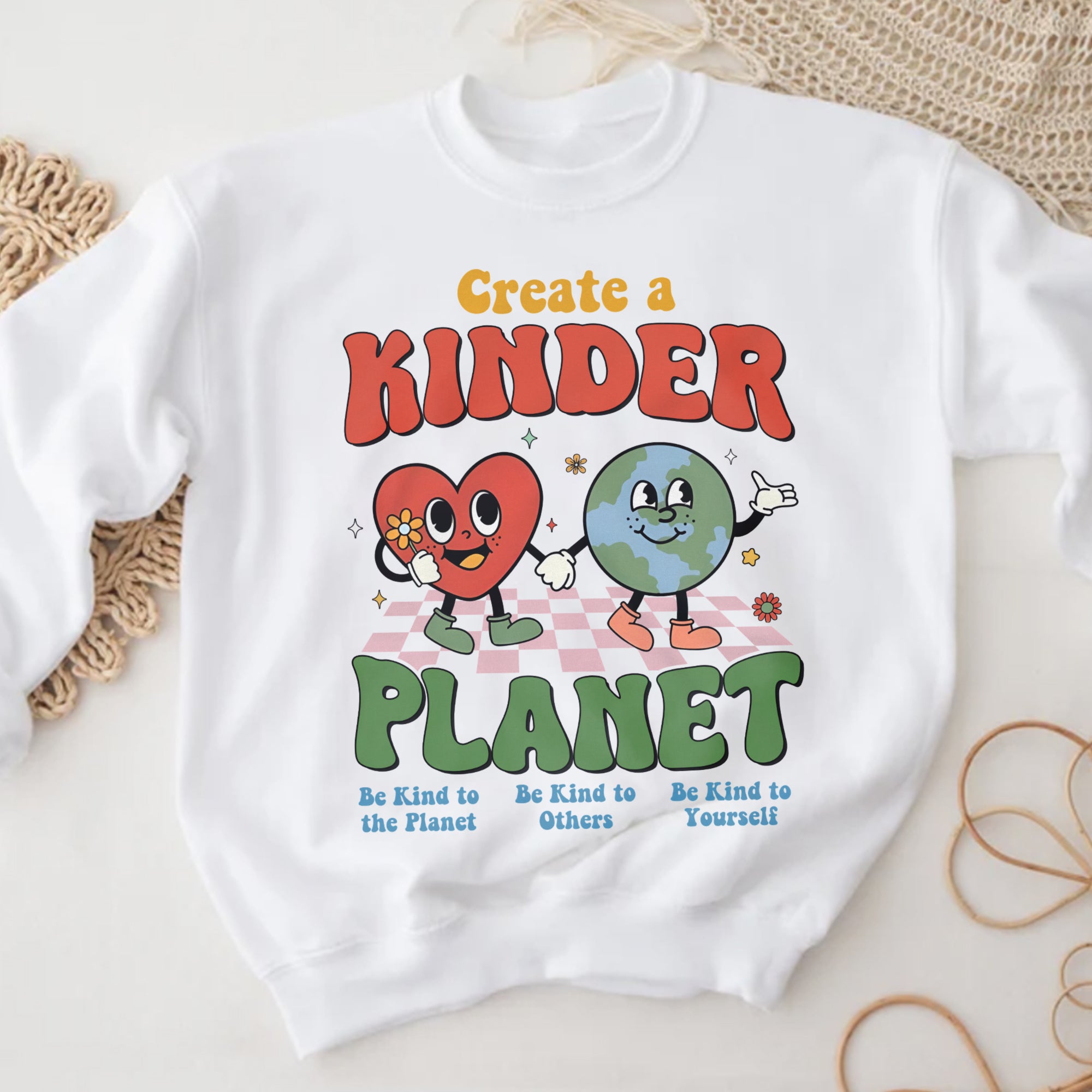 Sandjest Inspirational T-Shirt Create a Kinder Planet Gift for Women Girl Friend