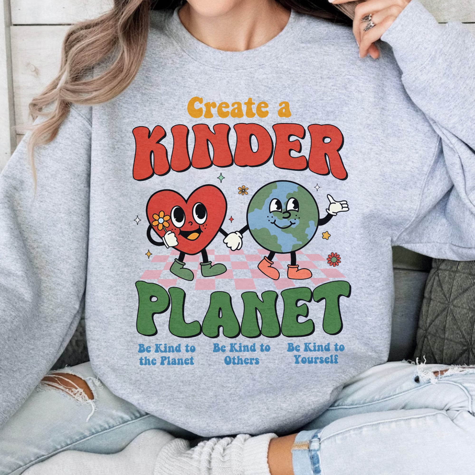 Sandjest Inspirational T-Shirt Create a Kinder Planet Gift for Women Girl Friend