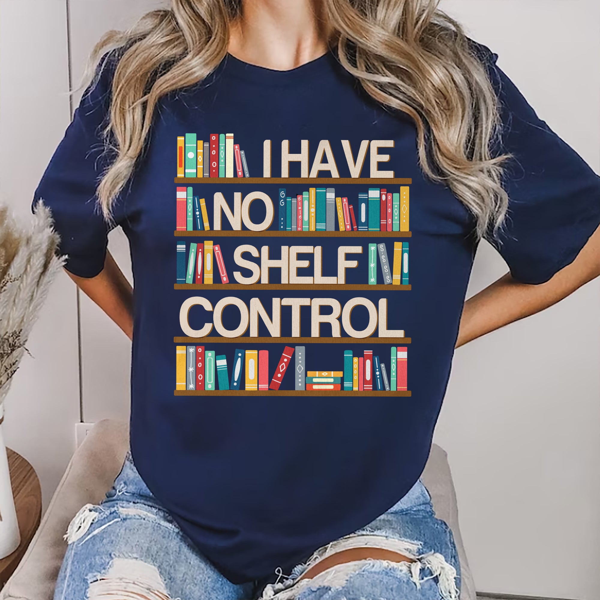 Sandjest Bookworm T-Shirt I Have No Shelf Control Gift for Book Lover Librarian Teacher