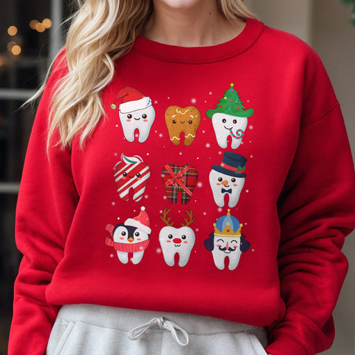 Sandjest Christmas Teeth Sweatshirt, Dentist Christmas Sweatshirt, Dental Christmas Gift, Dental Office Christmas Tee