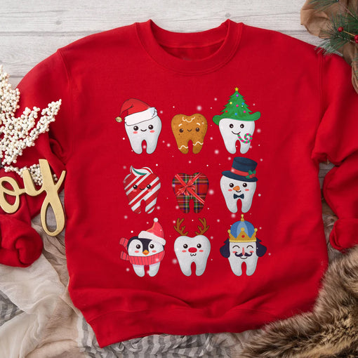 Sandjest Christmas Teeth Sweatshirt, Dentist Christmas Sweatshirt, Dental Christmas Gift, Dental Office Christmas Tee