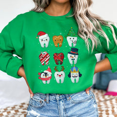 Sandjest Christmas Teeth Sweatshirt, Dentist Christmas Sweatshirt, Dental Christmas Gift, Dental Office Christmas Tee