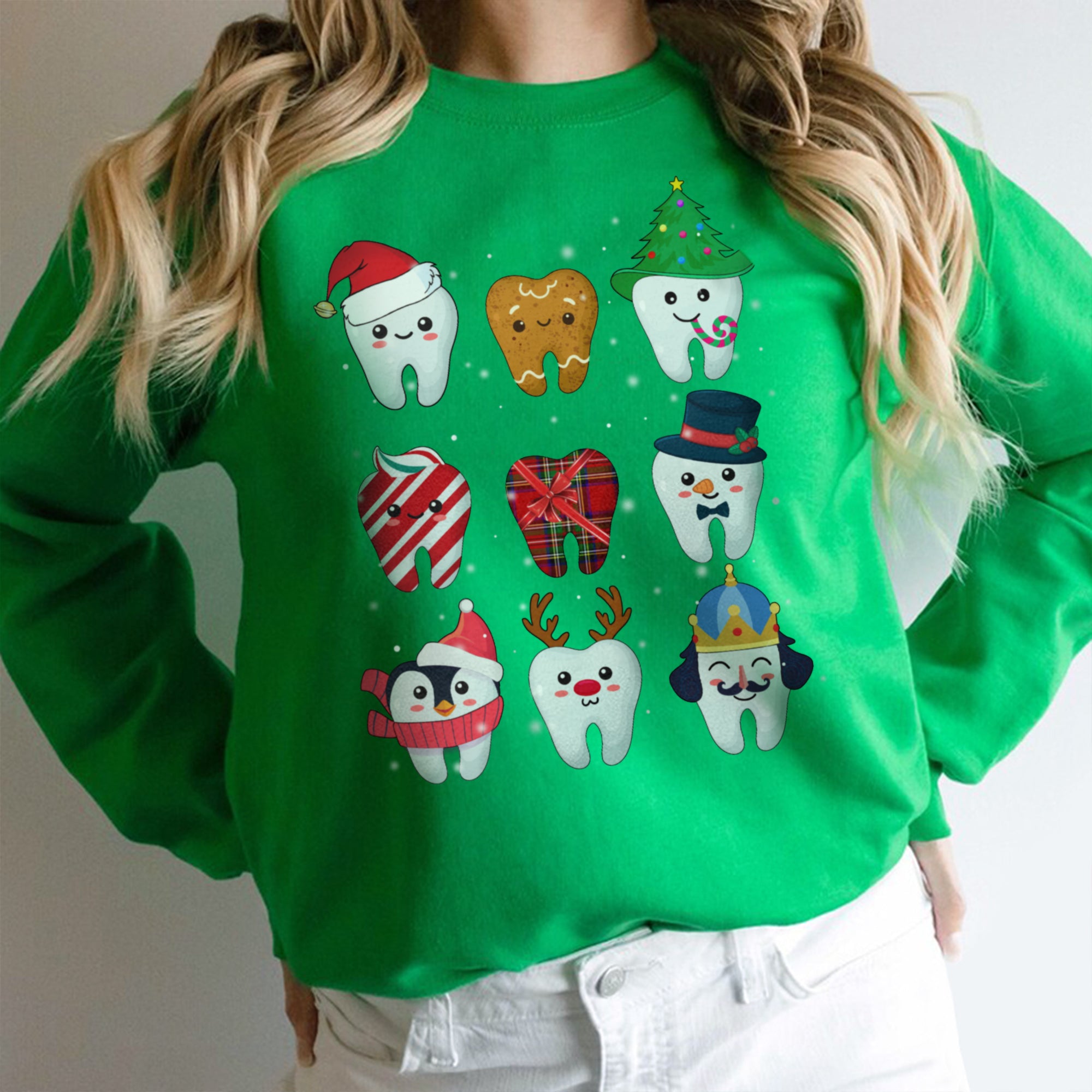 Sandjest Christmas Teeth Sweatshirt, Dentist Christmas Sweatshirt, Dental Christmas Gift, Dental Office Christmas Tee