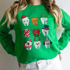 Sandjest Christmas Teeth Sweatshirt, Dentist Christmas Sweatshirt, Dental Christmas Gift, Dental Office Christmas Tee