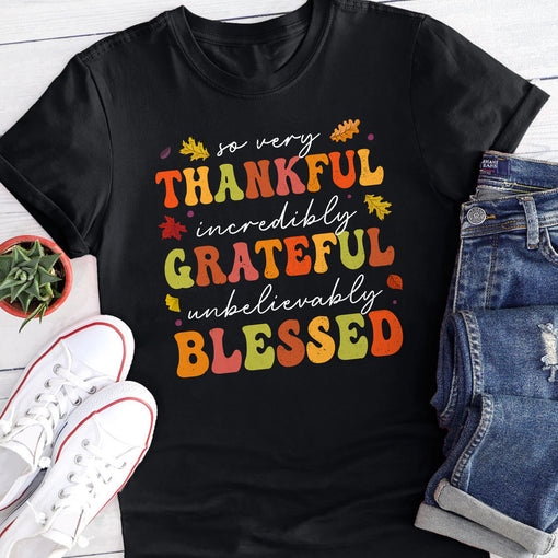 Sandjest Thankful Grateful Blessed Shirt Thanksgiving Shirt, Fall Shirt for Women Girls, Friendsgiving Shirt, Inspirational Gift