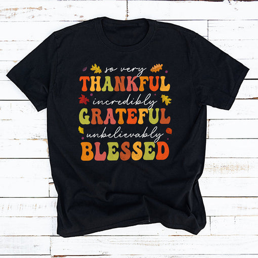 Sandjest Thankful Grateful Blessed Shirt Thanksgiving Shirt, Fall Shirt for Women Girls, Friendsgiving Shirt, Inspirational Gift