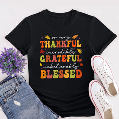 Sandjest Thankful Grateful Blessed Shirt Thanksgiving Shirt, Fall Shirt for Women Girls, Friendsgiving Shirt, Inspirational Gift