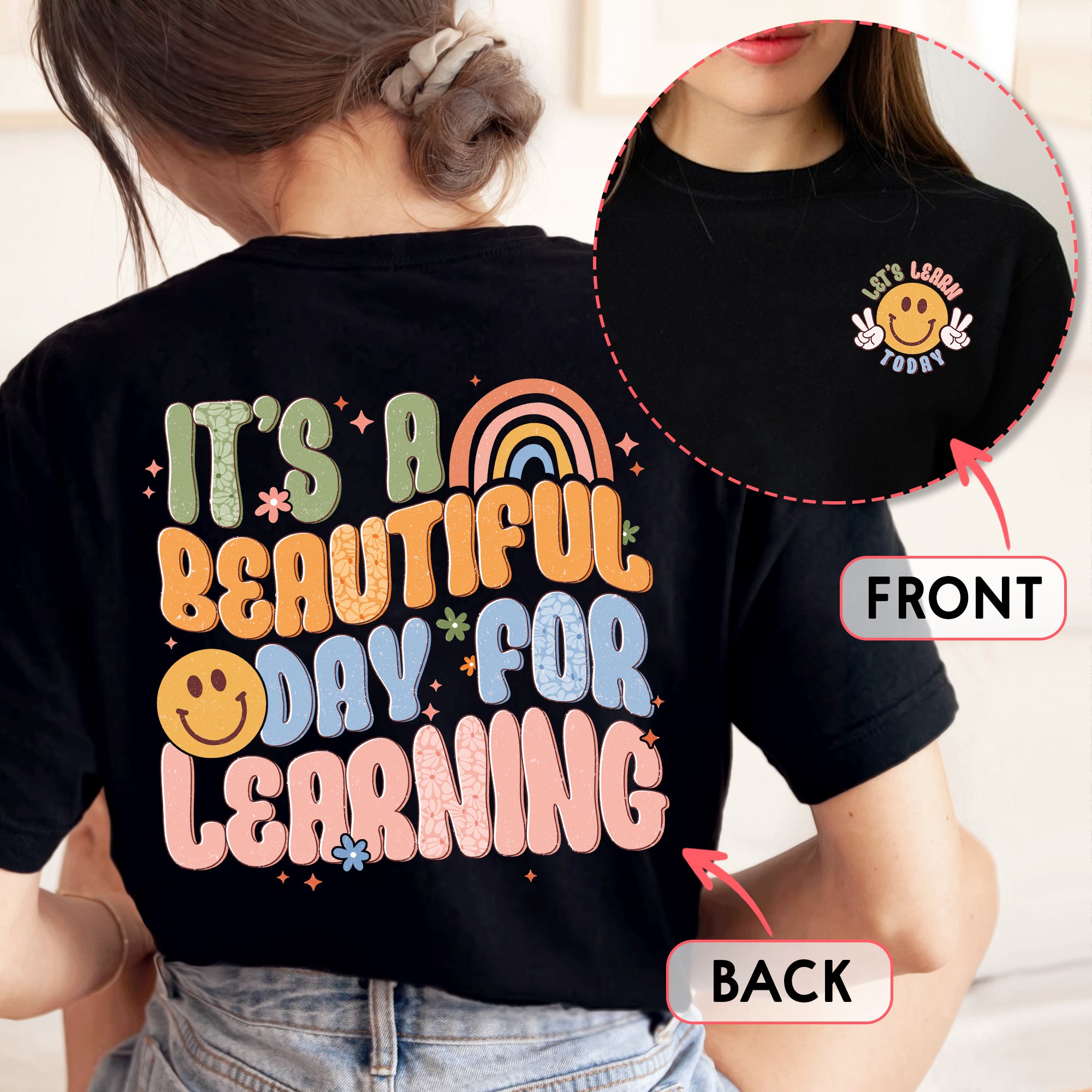 Sandjest Cute T-Shirt Teach Love Inspire Heart Pink Rainbow Gift for Teachers