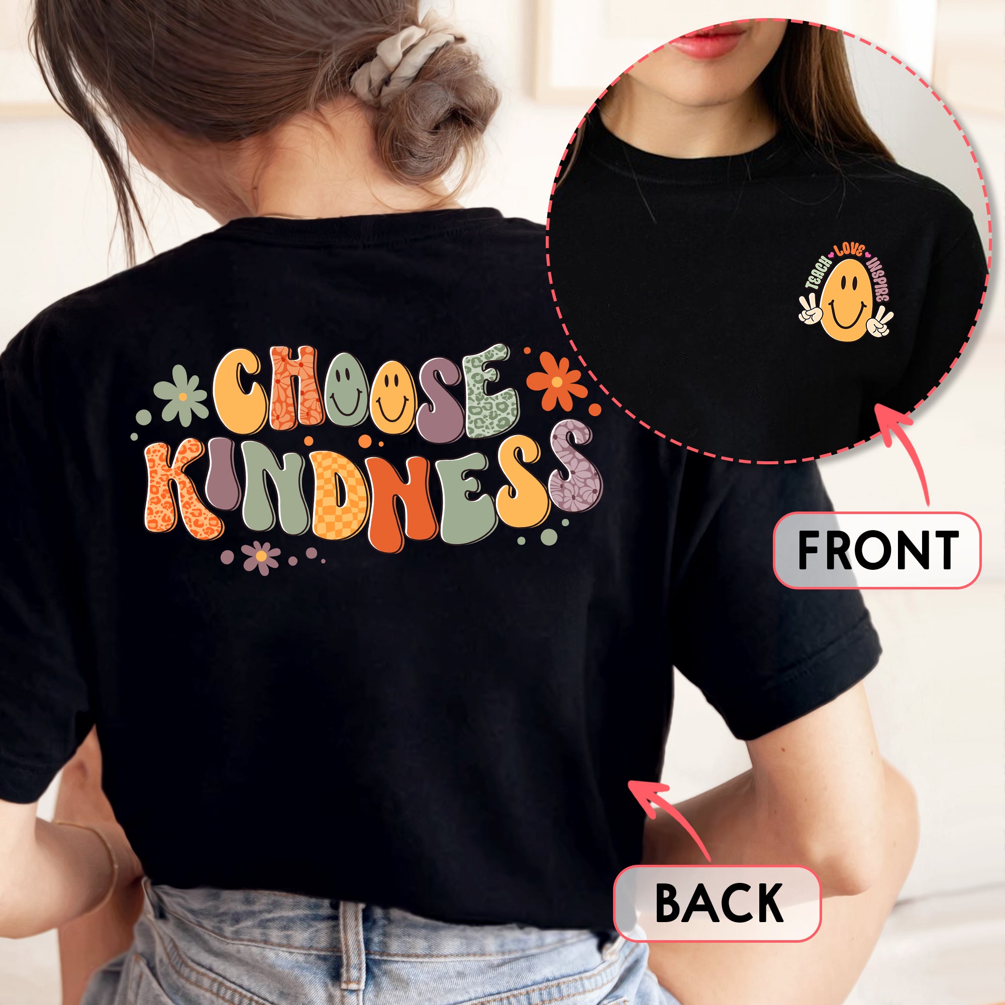 Sandjest Teacher T-Shirt Choose Kindness Retro Style Gift for Teachers