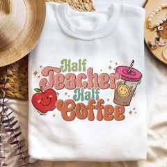 Sandjest Teacher T-Shirt Half Teacher Half Coffee Gift for Teachers Coffee Lovers Professors