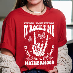 Sandjest Motherhood Shirt, Funny Mom Shirt, Skeleton Rocking Motherhood Graphic Tee, Trendy Mom Life Shirt, Shirt Gift for Cool Mom