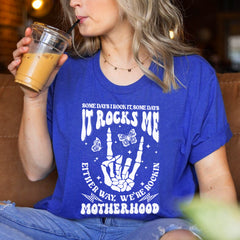 Sandjest Motherhood Shirt, Funny Mom Shirt, Skeleton Rocking Motherhood Graphic Tee, Trendy Mom Life Shirt, Shirt Gift for Cool Mom