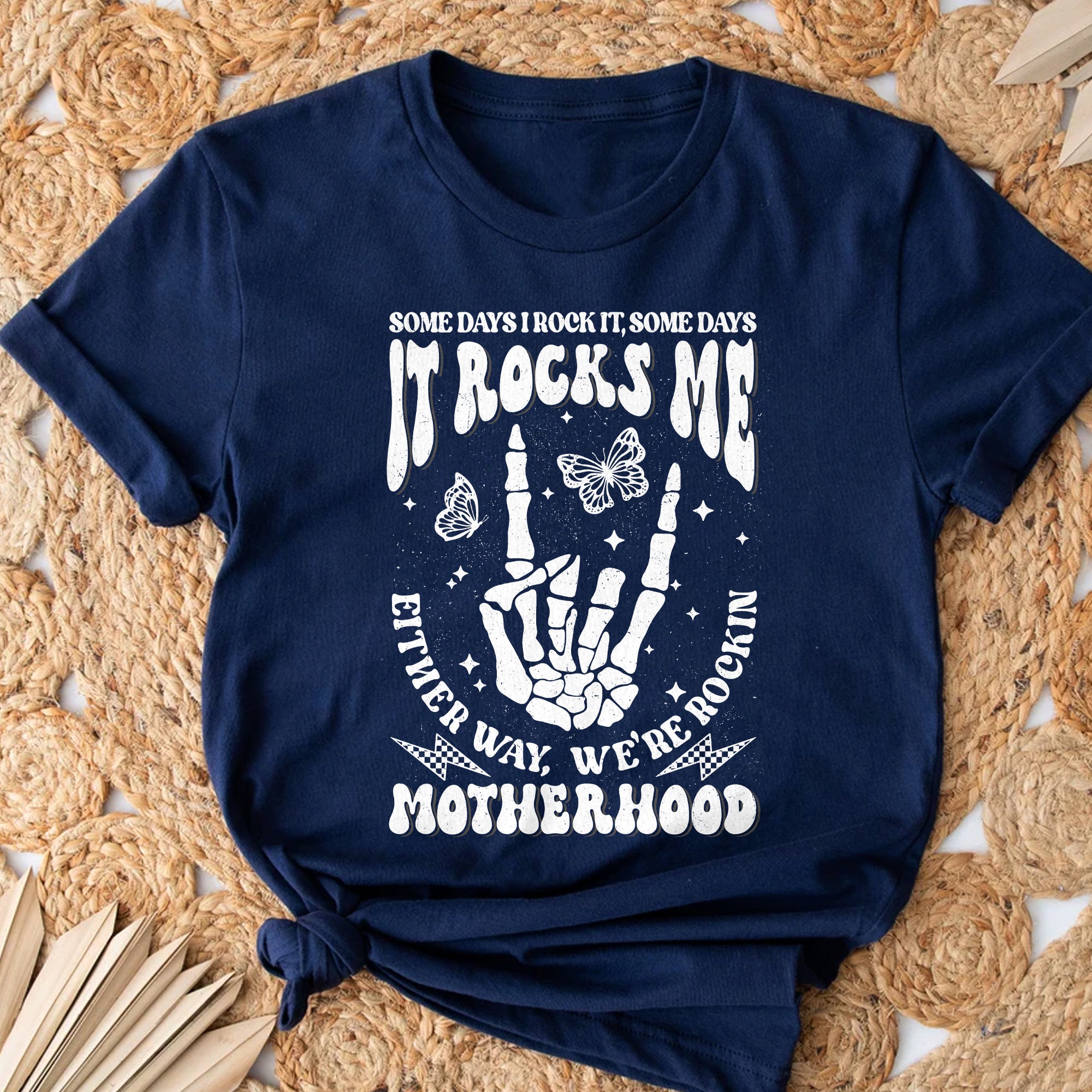 Sandjest Motherhood Shirt, Funny Mom Shirt, Skeleton Rocking Motherhood Graphic Tee, Trendy Mom Life Shirt, Shirt Gift for Cool Mom