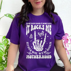 Sandjest Motherhood Shirt, Funny Mom Shirt, Skeleton Rocking Motherhood Graphic Tee, Trendy Mom Life Shirt, Shirt Gift for Cool Mom