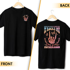 Sandjest Motherhood Shirt Hologram Style, Funny Mom Shirt, Skeleton Rocking Motherhood Graphic Tee, Trendy Mom Life Shirt, Shirt Gift for Cool Mom Cotton Fabric