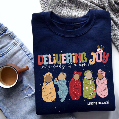 Sandjest Delivering Joy Labor and Delivery Christmas Shirt, L&d Nurse Christmas T-Shirt, Holiday Labor Nurse Gift, L&d Nurse Gift