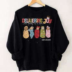 Sandjest Delivering Joy Labor and Delivery Christmas Tshirt, L&d Nurse Christmas T-Shirt, Holiday Labor Nurse Gift, L&d Nurse Gift