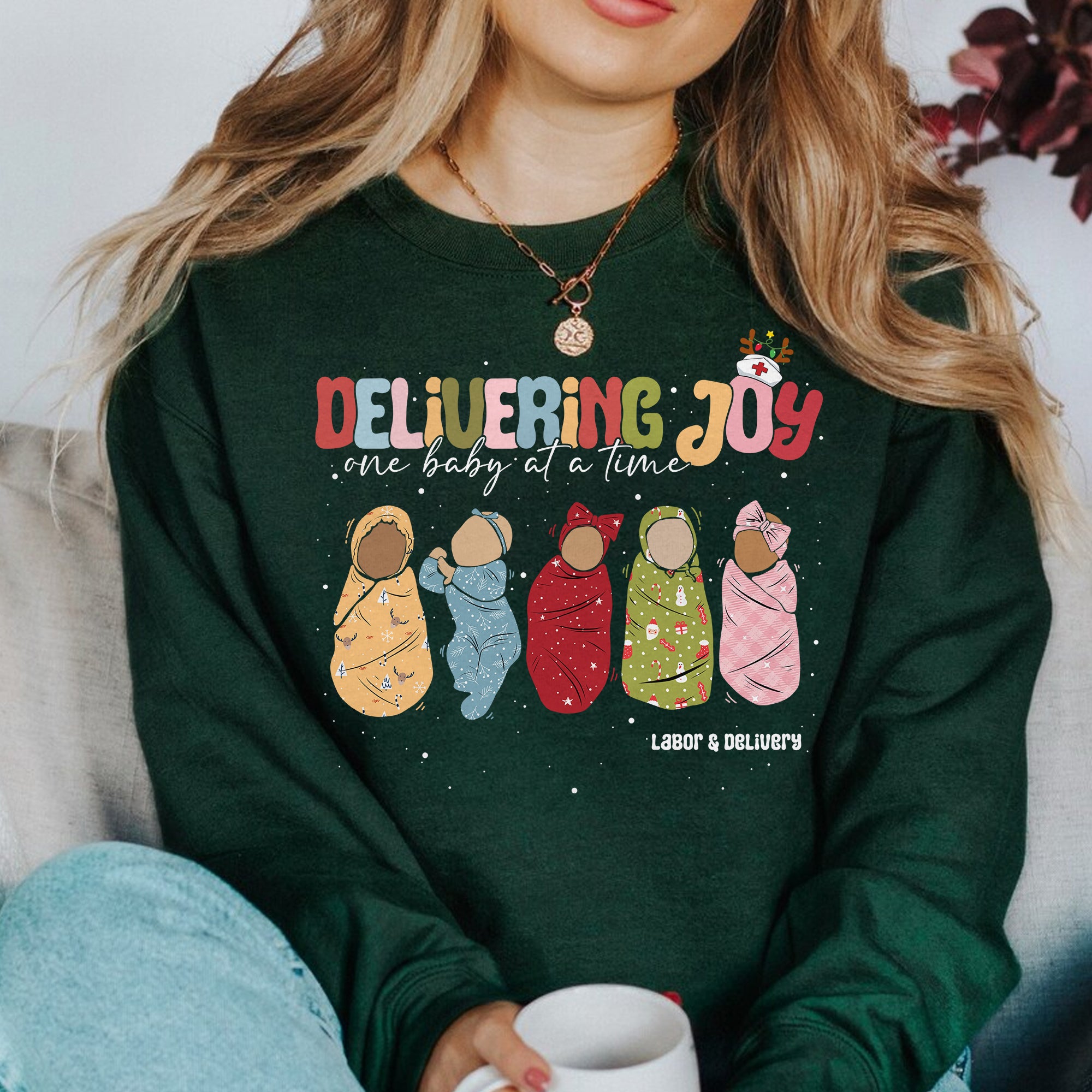 Sandjest Delivering Joy Labor and Delivery Christmas Tshirt, L&d Nurse Christmas T-Shirt, Holiday Labor Nurse Gift, L&d Nurse Gift