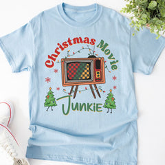 Sandjest Funny Christmas Retro Graphic Tee, Groovy Vintage Christmas Shirt, Christmas Movie Junkie Sweatshirt, Trendy Holiday Apparel Xmas Gift