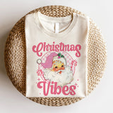 Sandjest Christmas Vibes Retro Shirt, Groovy Christmas Santa Tshirt, Holiday Apparel, Vintage Pink Santa Clause Sweatshirt, Vintage Graphic Tee