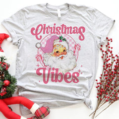 Sandjest Christmas Vibes Retro Shirt, Groovy Christmas Santa Tshirt, Holiday Apparel, Vintage Pink Santa Clause Sweatshirt, Vintage Graphic Tee