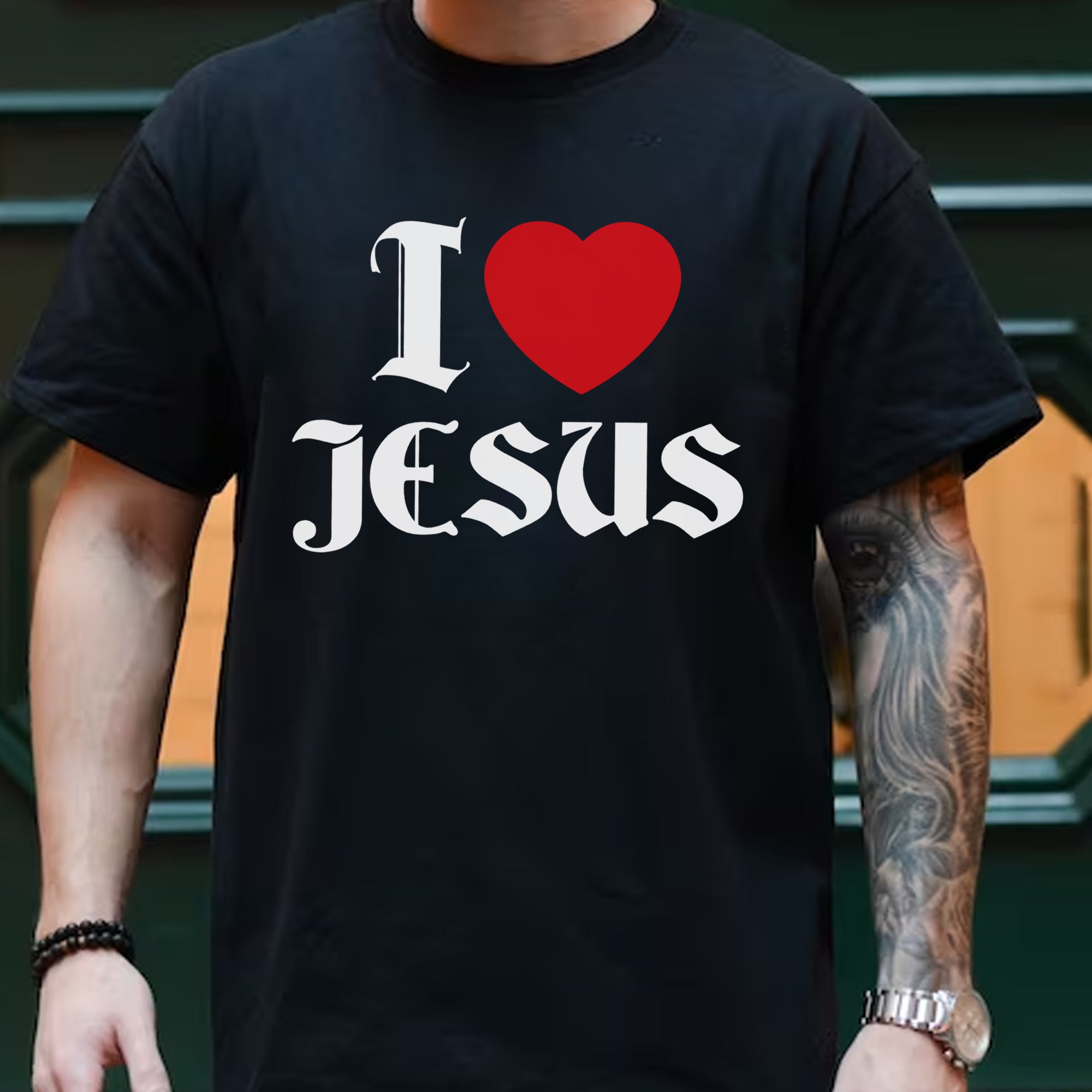 Sandjest Christian T-Shirt I Love Jesus Gift for Christians Jesus Lover Bible Lover