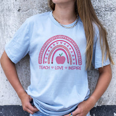 Sandjest Cute T-Shirt Teach Love Inspire Heart Pink Rainbow Gift for Teachers