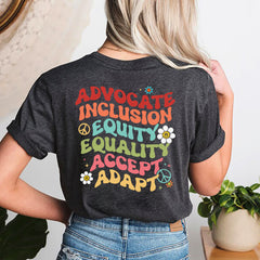 Sandjest Special Ed Teacher T-Shirt Advocate Inclusion Equity Equality Accept Adapt Gift for Women Girl Friend