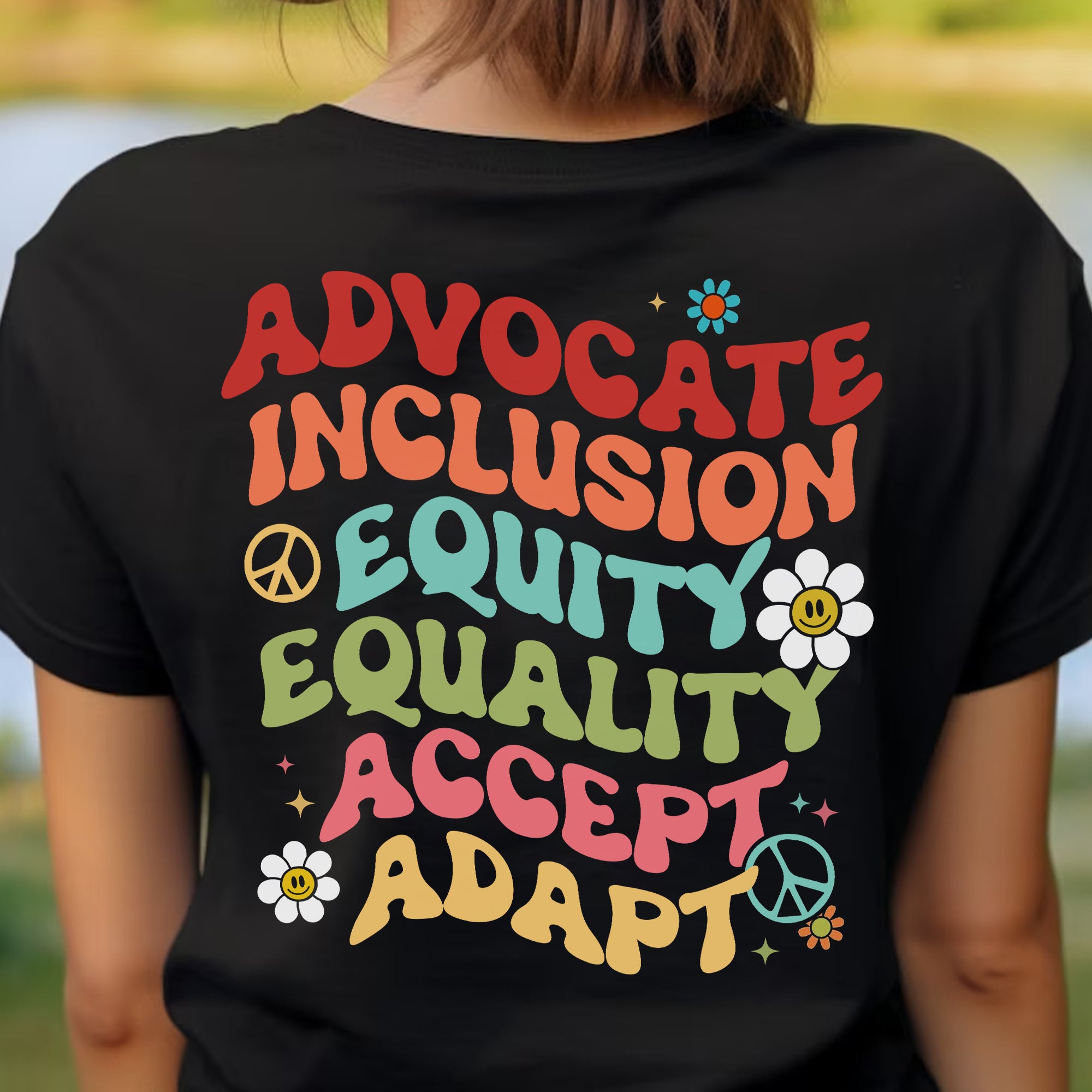 Sandjest Special Ed Teacher T-Shirt Advocate Inclusion Equity Equality Accept Adapt Gift for Women Girl Friend