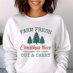 Sandjest Christmas Sweatshirt Farm Fresh Christmas Trees Gift for Women Girl Friend