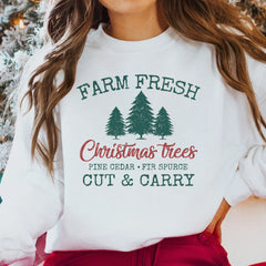Sandjest Christmas Sweatshirt Farm Fresh Christmas Trees Gift for Women Girl Friend